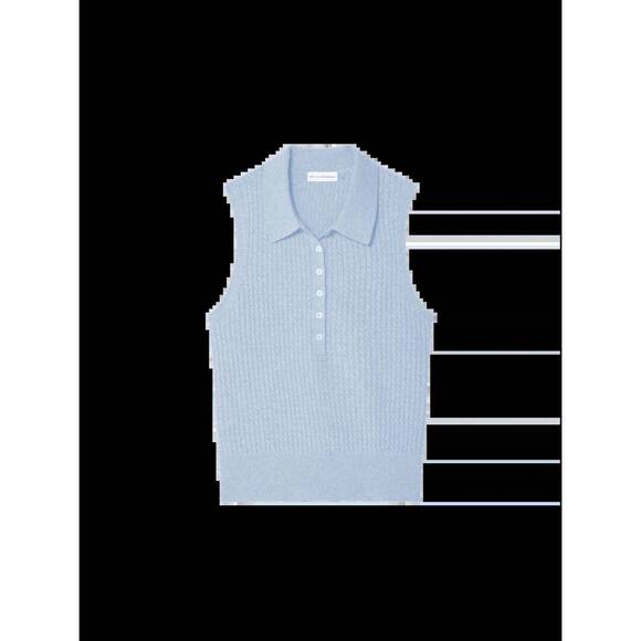 NEW WHITE + WARREN women's cashmere cable sleeveless polo in pale blue